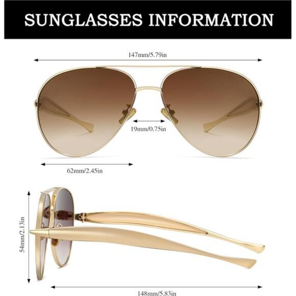 Oversized Gold Aviator Sunglasses for Women Men Retro 70s Metal Big Aviators main image 4
